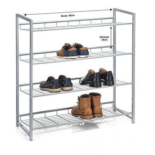 Schuhregal Schuhständer Schuhablage Schuhbank Schuh Ständer SYSTEM mit 4 Fächern für 16 paar Schuhe 80 cm breit silber lackiert - 3