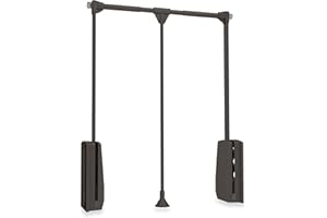 Emuca - Barra de Armario abatible, Perchero basculante, Colgador abatible para Armario, Anchura Regulable 600-830mm, Acabado Color Moka