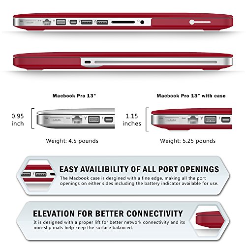 SlickBlue Macbook-Pro-13 (A1278) gummierte harte hülle mit EU QWERTY Tastatur Abdeckung und Displayschutzfolie- Weinrot - 3