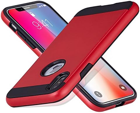 iPhone x Dual Layer Slim Case- Shockproof of Heavy Duty Full Protective Anti-Scratch Resistant Rugged Cover by OYESS (1PACK-Red)