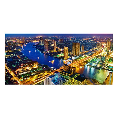 Apalis 108728 Magnettafel Bangkok Skyline Memoboard Design Quer Metall Magnet Pinnwand Motiv Wand Stahl Küche Büro, 37 x 78 cm - 2