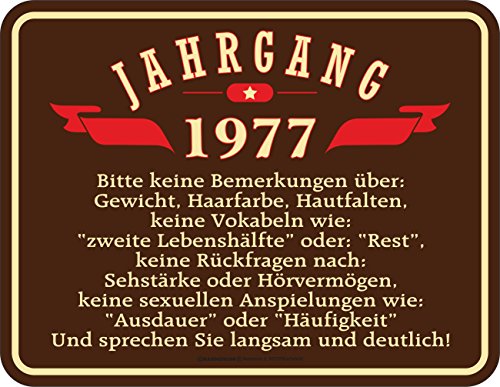 Original RAHMENLOS® Blechschild zum 40. Geburtstag: Jahrgang 1977