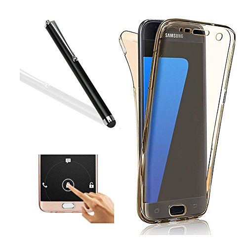 Galaxy S6 Hülle,Silikon Hülle für Samsung S6,Leeook Schön Ultra Dünn 360 Degree Full Body Durchsichtig Transparent Gold Handyhülle Schutzhülle Durchsichtig TPU Crystal Clear Case Backcover Bumper Slimcase Handyhülle Full Cover Case Hülle Cover Tasche Vorderseite + Rückseite beidseitiger Schutz für Samsung Galaxy S6 + 1 x Schwarze Eingabestift-Golden