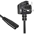 EXTRASTAR 13A Fused Figure 8 Power Cable, 2 pin Mains Power Lead (IEC60320C7 to BS1363/A), 1.5 Metre UK Plug Power Cord for Printer, Digital Camera, Smart TV Monitor - Black