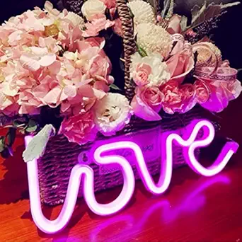 ZILLOQUIL Love Neon Signs for Bedroom, LED Neon Light for Wedding Party Supplies, Girls Room Decoration Accessory, Wall/Table Decor,Christmas, Kids Room or Living Room, Gifts,USB Operated (Pink)