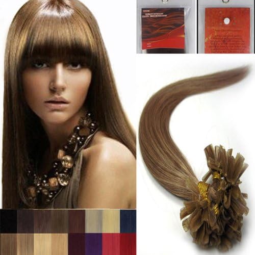 16inches 100 STRANDS Pre Bonded Nail U Tip 100 % Remy Human Straight Hair Extensions 17 Colors (#12 light brown)
