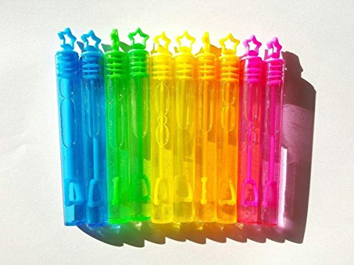 Bobopai 10 Mini Bubbles Wands Neon Rainbow Stars Childrens Party Birthday Bag fillers (Multicoloured)
