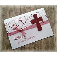 Einladung Einladungskarte Kommunion Konfirmation Firmung Taufe Kreuz dunkelrot bordeaux weinrot rot