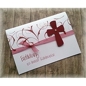 Einladung Einladungskarte Kommunion Konfirmation Firmung Taufe Kreuz dunkelrot bordeaux weinrot rot