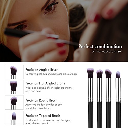 8pcs Make-up Pinselset & Gesichtsschwamm, Omorc Professioneller Kosmetik Set Satz Synthetisches Haar Pinselset Anzüge Gesichtspinsel Augenbrauen Schatten Cosmetic Foundation Concealer Bürsten für Berufsverfassungs oder Ausgangsgebrauch-Silber - 5