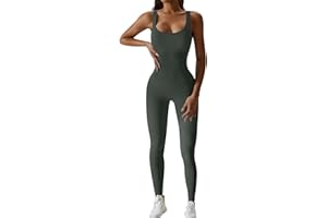 JN JANPRINT Yoga Jumpsuit for Women Workout Gym Seamless Ribbed One Piece Square Neck Tummy Control Padded Sport Bra Jumpsuits