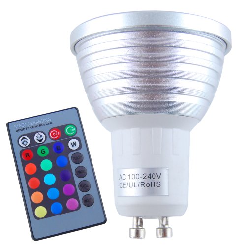 THG una pieza 100-240V 3W GU10 Bombilla 16 LED de colores planos de conmutaci®n decorativa Luz al aire libre de suelo de luz de la l¢mpara del jardªn con control remoto IR 24keys