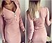 Women Zipper V Neck Long Sleeve Slim Bodycon Party Evening Mini Dress UK Size 14