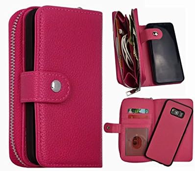 S8 Plus Wallet Case, Hynice Detachable Galaxy S8 Plus Case PU Leather Wallet Purse With Card Holder Zipper Pocket Removable Back Cover Shell Wrist Strap for Samsung Galaxy S8 Plus (Litchi-Rose)