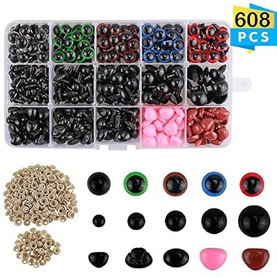 K KUMEED Coloré Yeux et Le Nez de Poupée Comprend 194pcs Sécurité en Plastique Yeux et 110pcs Nez de sécurité avec 304pcs Rondelles pour DIY poupée