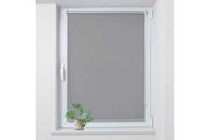 Allesin Store Enrouleur Occultant Thermique sans Perçage Rideau Occultant Opaque Isolant, Montage Simple pour Fenêtre ou Porte 50x200cm Gris Clair