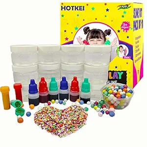 HOTKEI (12 Clear Slime kit) DIY Transparent Scented Slimy Slime Gel Jelly Set Kit Air Dry Magical Crystal Clay Putty Toy Kit for Girls Boys kids Slime with Glitter| Charms | Stars | Thermocol Ball Set