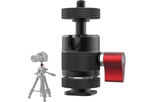 HLEESH Aluminum Tripod Mount Adapter Ball Head 360 Degree Rotatable with 1/4” Screw, Hot Shoe Compatible with DSLR Cameras Tripods Monopods
