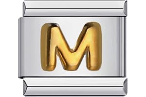 MON & SONS M&S A-Z Initial Letter Name Alphabet Gold Silver 9mm Italian Charm Compatible With Nomination Bracelet