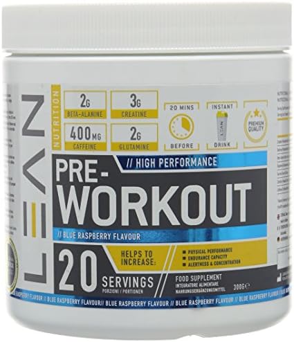 LEAN Nutrition Pre Workout Powder With Creatine - Pre Workout Drink Powder For Energy Endurance - 300g Blue Raspberry