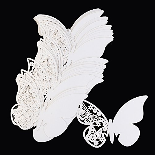 ULTNICE 50 Stück Tischkarten Namenskarten 3D Schmetterlinge Deko Platzkarten Wandtattoo Weiß - 4