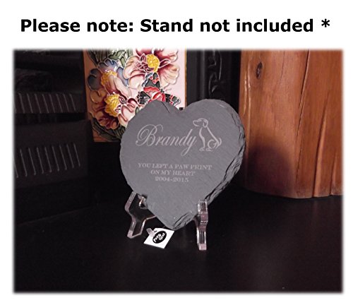Memorial-Plaque-Personalised-Engraved-Natural-Slate-Heart-Shape-Pet-Grave-Marker-Heart-Dog-Design