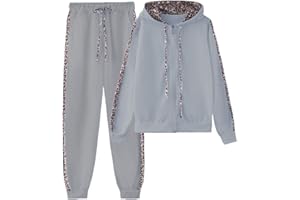 amropi Femme Survêtement Ensembles Imprimées Léopard Tenues Pull à Capuche et Jogging Pantalons Ensemble de Sport