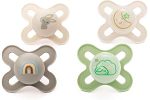 MAM Original Start Day & Night Soothers | 0-2 Months | 4 Pack | Includes 2X Glow in The Dark Dummies | Orthodontic Design | B