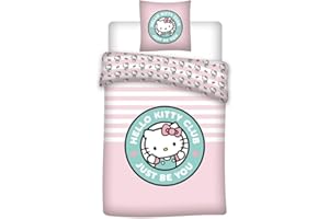 AYMAX Hello Kitty Pink Just Be You, poszwa na kołdrę 140 x 200 cm + poszewka na poduszkę 65x65 cm, bawełna poliestrowa