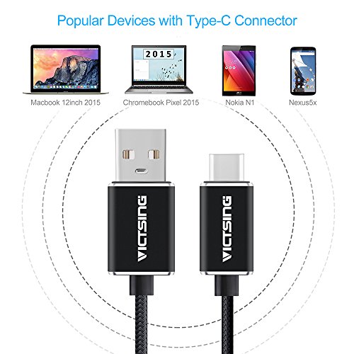 VicTsing 1m USB 3.1 Typ C Type C auf USB 2.0 Männlich to Männlich Nylon Braided Kabel Adapter mit Reversiblen Connector für Macbook 12inch 2015, ChromeBook Pixel, Nokia N1, Nexus 5x Nexus 6P usw. – Schwarz - 6