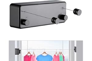 JOOM Einziehbare Wäscheleine für den Innenbereich, strapazierfähig, zum Trocknen von Wäscheleine im Freien, wandmontiert, Edelstahl, 4.2 m (Zwei Leinen (Bohrer), Schwarz T)