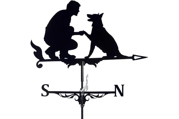 Pssopp Girouette en Acier Inoxydable, Conception de Scène de Ferme Rétro, Décoration de Cour Extérieure, Girouette pour Mesure Professionnelle (l'homme et Le Chien #49)