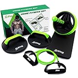 Premium Quality Exercise Equipment Set by Zizz Fit - 1x Ab Roller, 2x Push Up Bars 1x Resistance Tube with Handles - Total Body and Core Workout Kit for Fitness Workouts at Home, Gym, Office or Hotel