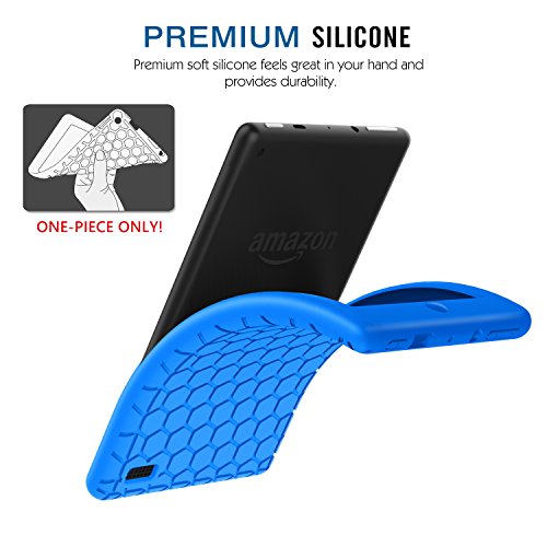 MoKo Hülle für All-New Amazon Fire 7 Tablet (7 Zoll – 7. Generation, 2017 Modell) – [Honey Comb Series] Leichte Rutschfeste Stoßfeste Silikon Schutzhülle Protector Case für das neue Fire 7 2017, Blau - 3