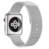 MoKo für Apple Watch 42mm/44mm Armband, Milanaise Edelstahl Replacement Wrist Band Strap Watchband Uhrband Uhrenarmband Erstatzband mit Magnet-Verschluss und Metallschließe, 6.3'-8.27', Silber