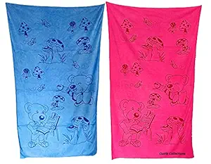 Outfit Collections Poly Cotton Bath Towel, Super Absorbent, Lightweight Soft, 270 GSM , Fade Resistant, 75 cm x 145 cm Large , for Kids Boys / Girls , Pack of 2 (Pink & Blue)
