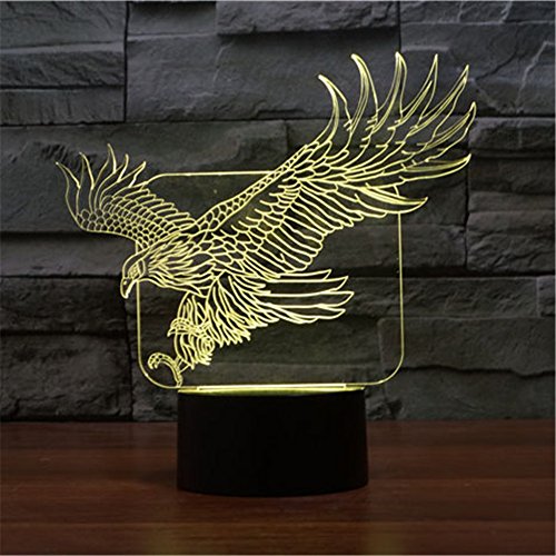 Adler 3D Optische Illusions-Lampen, FZAI Tolle 7 Farbwechsel Acryl berühren Tabelle Schreibtisch-Nachtlicht mit 150 cm USB-Kabel für Kinder Schlafzimmer Geburtstagsgeschenke - 5