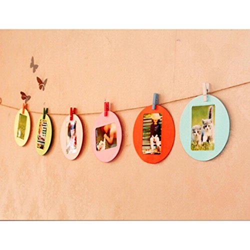 3" Hanging Round Paper Picture Kid Baby Child Photo Frame & Clips Decoration Art