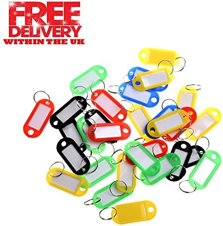 Gadget Zone UK 10 x Coloured Plastic Key Fobs Luggage ID Tags Labels Key rings with Name Cards. Multi-colors Plastic Key Tags ID Fobs Luggage ID Labels with Split Ring Keyring.