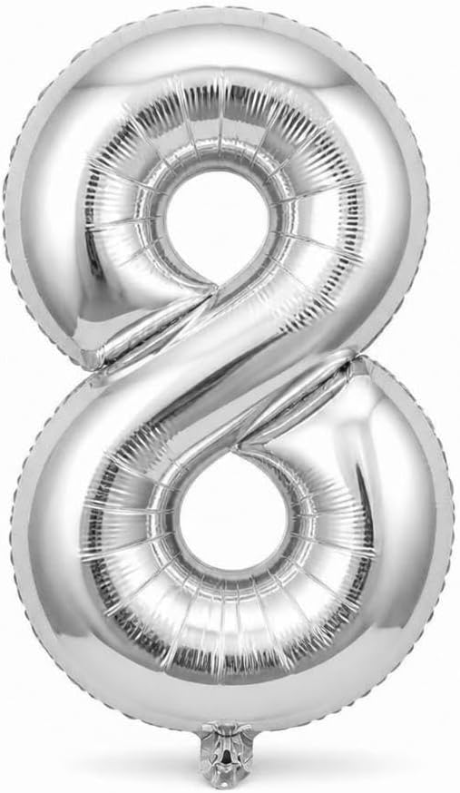 Busstier 34 İnç Rakam Folyo Balon, Gümüş, Doğum Günü, Yıl Dönümü ve Özel Gün Parti Dekorasyonu, 1 Adet, 8