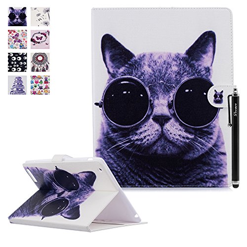 iPad 2 iPad 3 iPad 4 Hülle, DEENOR Bunt Painting und Stilvoll Brieftasche Tasche PU Leder Flip Protective Stand Tasche Schutzhülle Hülle für Apple iPad 2 iPad 3 iPad 4 Generation.[Glasses Cat]