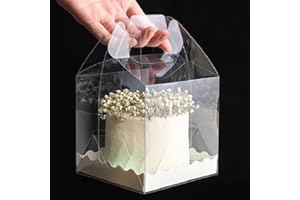 DZOZO 10 Pieces Plastic Clear Cake Box | Square | 4 Inch | with Handle and Base | Wedding, Birthday Party, Baby Shower Favors