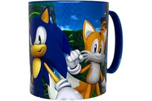 ILS I LOVE SHOPPING Tazza Bicchiere in plastica 350ml per Microonde con manico Bambini colazione BPA-free (Sonic the Hedgehog)