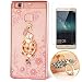 Produktbild Huawei P8(2015) Hülle mit Panzerglas,Ultra Slim Soft TPU Silikon Transparent Wasserdicht Shockproof Anti Slip Protection Schutzhülle,3D Bling Glitzer Strass Durchsichtig Weichem Silicone Thin Handy Hülle,Butterfly Blume Kristall Diamant Glänzend Stoßdämpfend Spiegel Schutz Crystal Case Tasche Etui Bumper mit Diamant Ring Halter Ständer Standfunktion Case für Huawei P8(2015) 5.2 Zoll-[pfau stehend rosa]+ Panzerglas/Schutzfolie/Displayschutzfolie