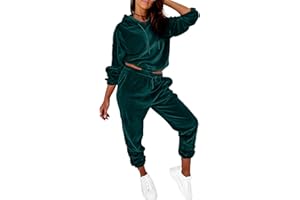 Minetom Damen 2 Stück Samt Hausanzug Trainingsanzug Freizeitanzug Jogginganzug Velours Langarm Oberteile Kapuzenpullover und Hose Set Zweiteilige Outfit