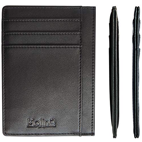 Portefeuille à Cartes Minimaliste avec Poche pour Billets de Banque et Fenêtre pour ID | Porte-Cartes de Crédit Anti-RFID pour Hommes | Protecteur de Carte avec Boîte-Cadeau | Noir