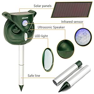 Repellente Gatti Ultrasuoni Solare Impermeabile a Fequenza Regolabile per Allontanare Gatti, Cani, Ratti, Uccelli…