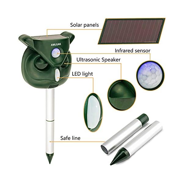 Repellente Gatti Ultrasuoni Solare Impermeabile a Fequenza Regolabile per Allontanare Gatti, Cani, Ratti, Uccelli…