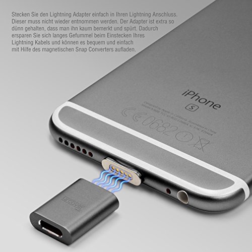 Original Urcover® Tech Snap Adapter Set Magnetisches iPhone Lightning Kabel Adapter Grau Snap [ FAST CHARGING ] für Apple Smartphones iPhone - 7