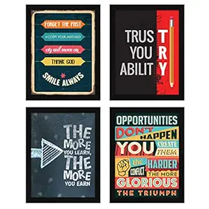 ArtX Paper Big Quote Wall Frame Art Painting, Multicolor, Inspirational, 10X13 inches each, 20 X 26 inches, Set of 4 (AXF00115-MOT)